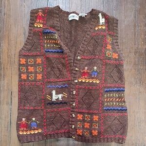 Vintage White Stag Woman Multicolor Embroidered Patterned Cardigan